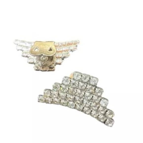 Pair of Vintage Estate Silver Tone & Rhinestone Shoe Clips D&E Juliana Style - Picture 2 of 9